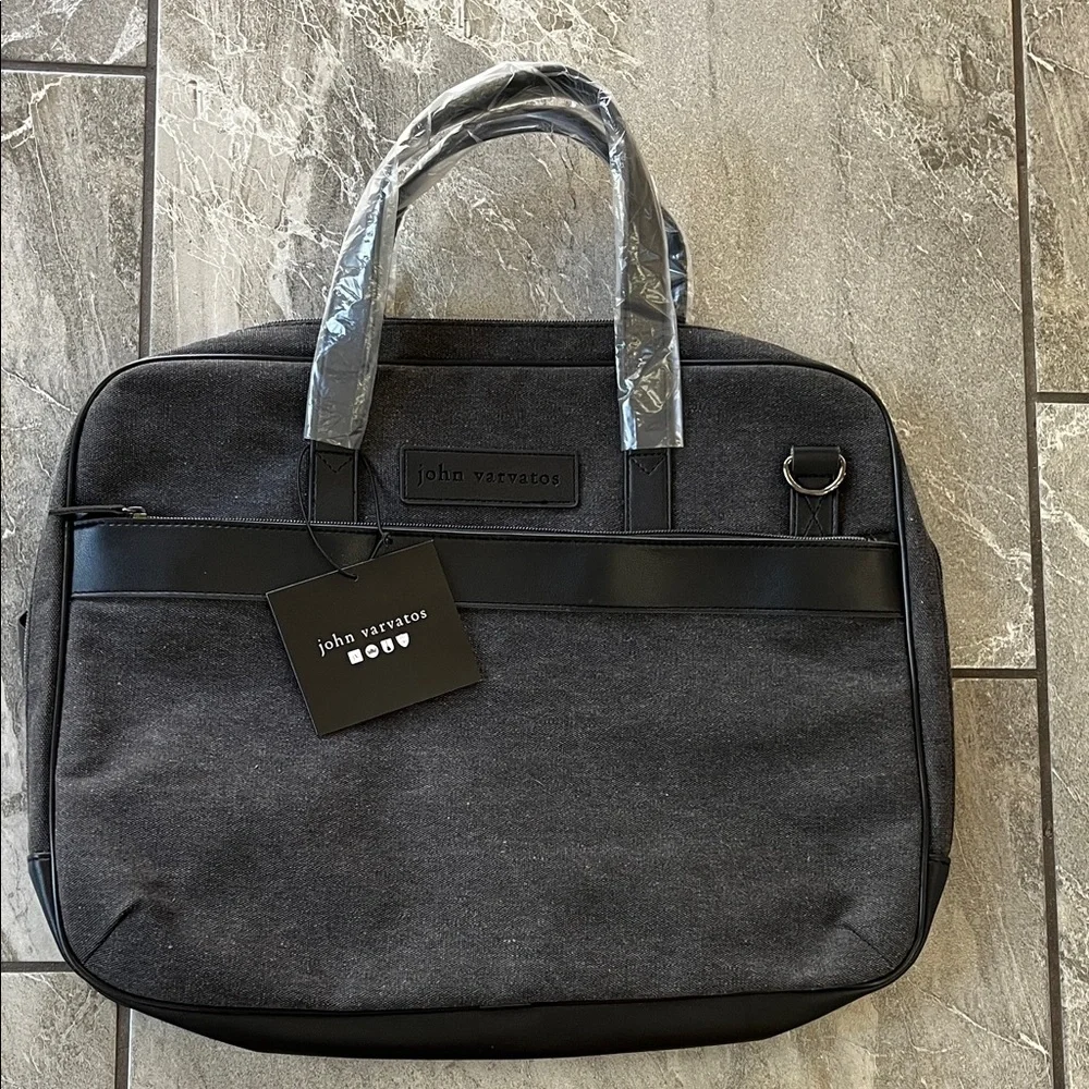🖤 NWT John Varvatos Laptop Bag Black Grey Canvas faux leather crossbody strap